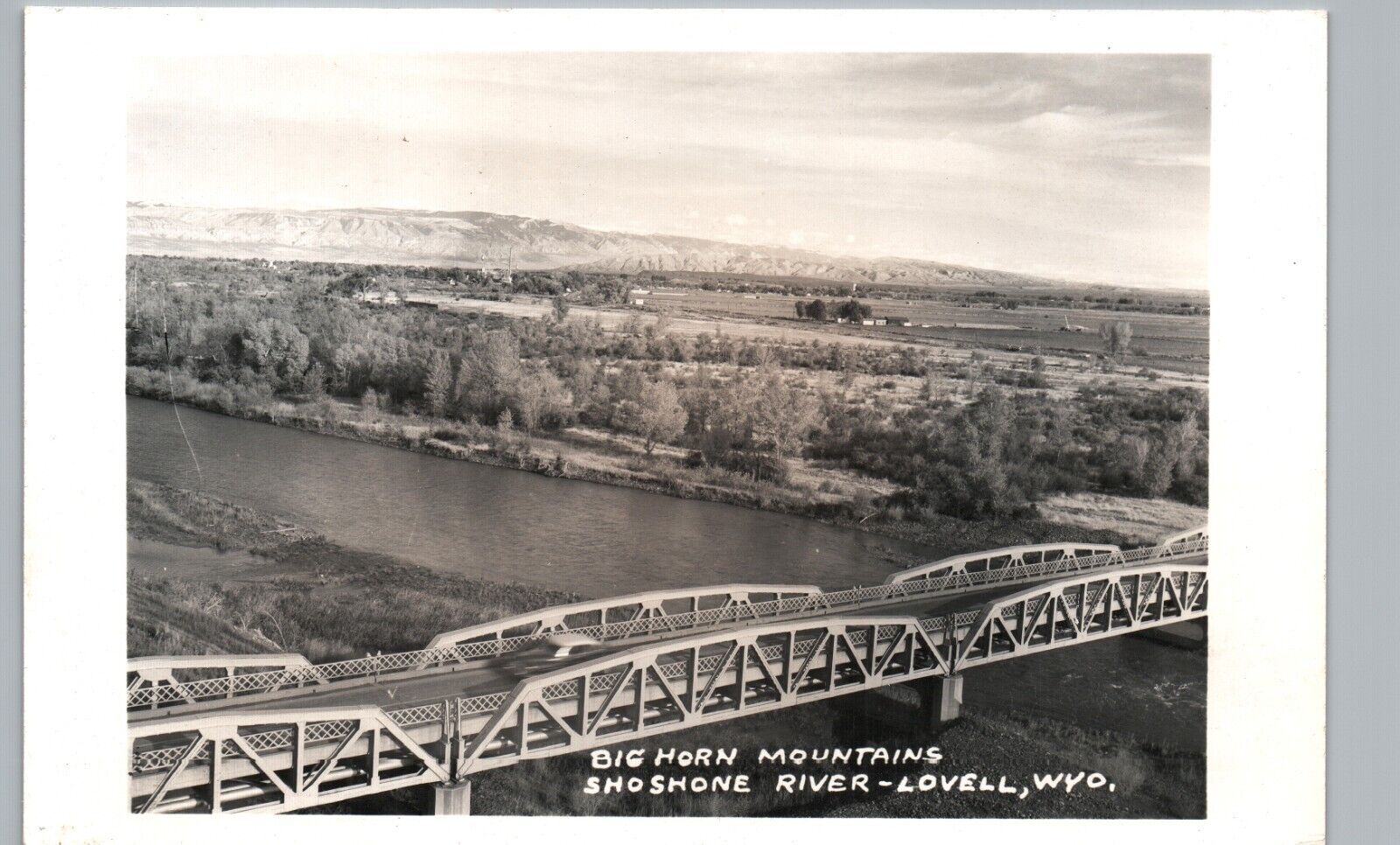 SHOSHONE RIVER BRIDGE lovell wy real photo postcard rppc wyoming bighorn mtns