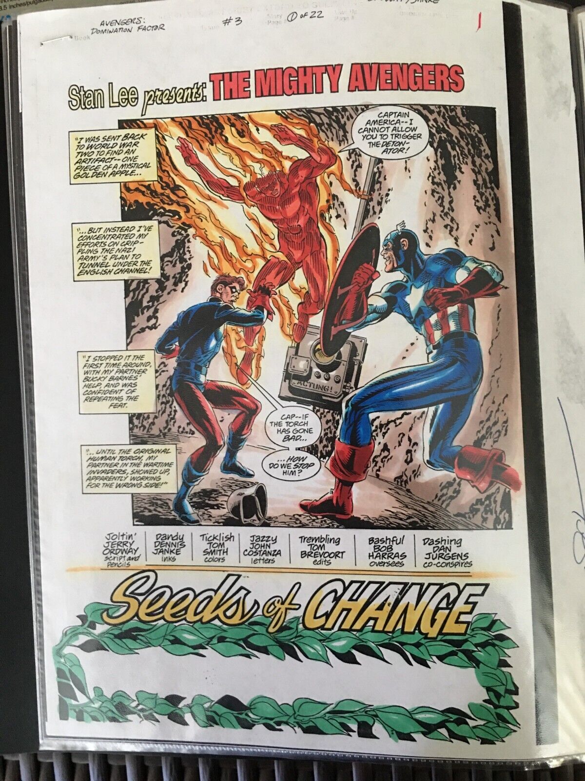 Avengers WWII Invaders Cap Bucky Torch Marvel original color guide art Splash