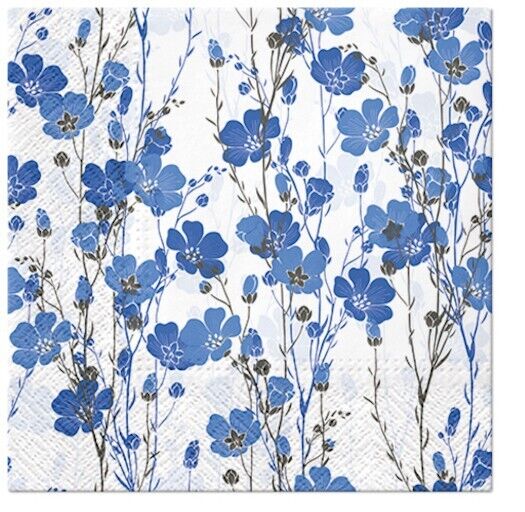 Two Individual Luncheon Decoupage Paper Napkins Blue Flowers Meadow Spring