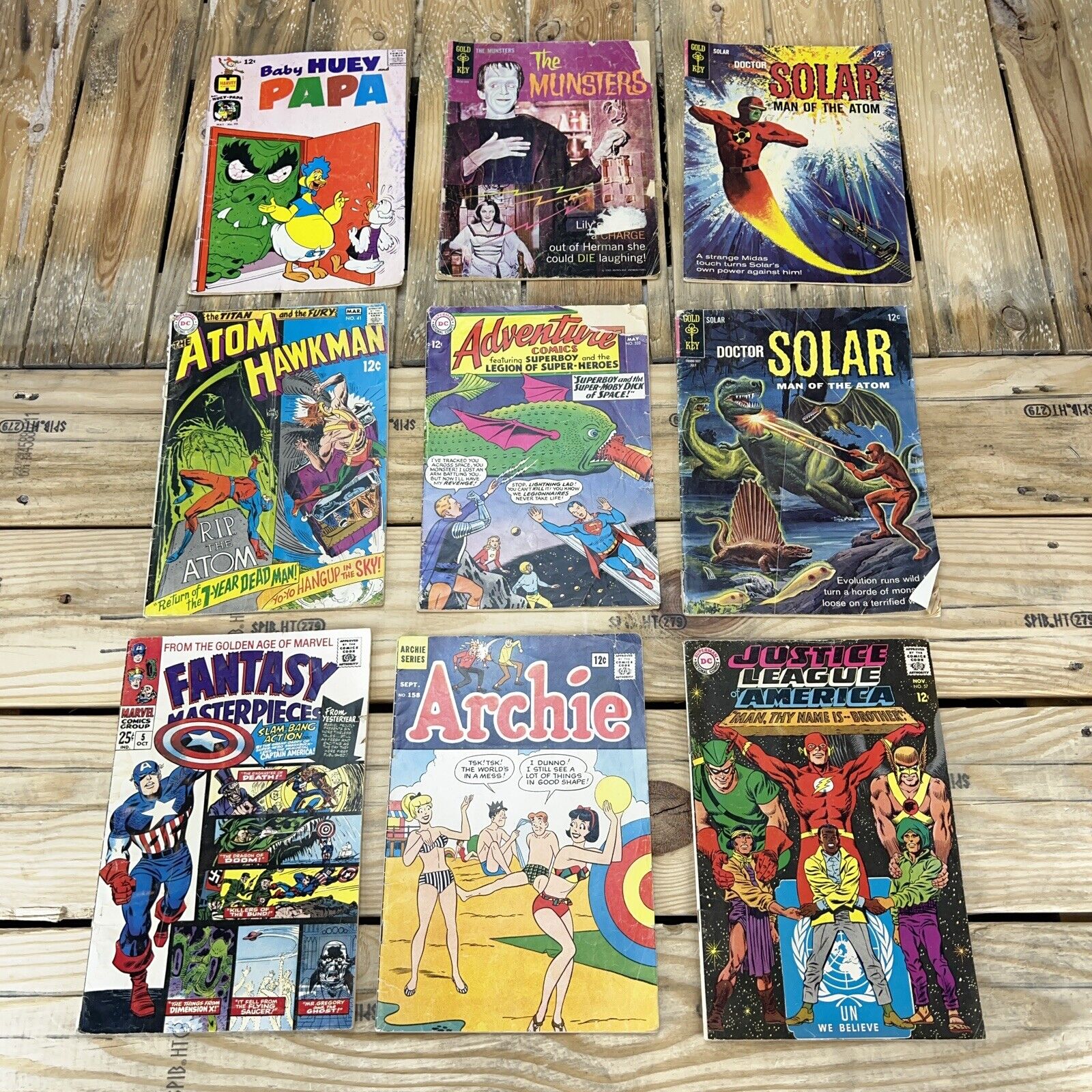 Vintage Lot Of 9 Comic Books 1960s Harvey, Gold Key, Archie, Marvel, DC Used
