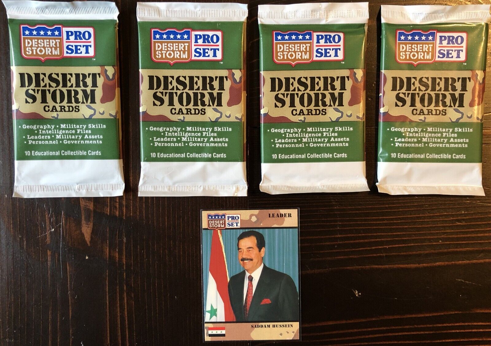 1991 Pro Set Desert Storm - Saddam Hussein Rookie Card (#69) + 4 Unopened Packs
