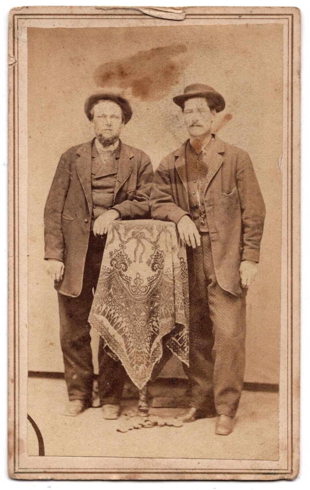ANTIQUE CDV CIRCA 1860s MANDEVILLE TWO HANDSOME YOUNG MAN VALPARAISO INDIANA