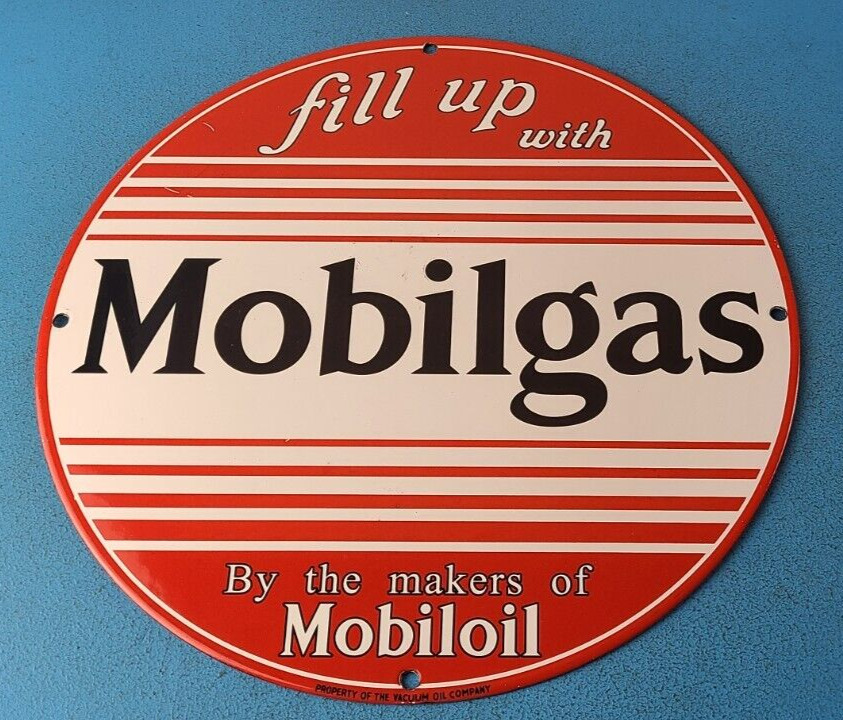 Vintage Mobilgas Porcelain Sign - Mobil Fill Up Porcelain Gas Pump Plate Sign