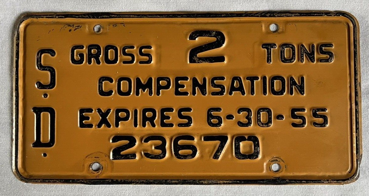 1955 South Dakota Gross 2 Tons Compensation License Plate (#23670) SD 6-30-55