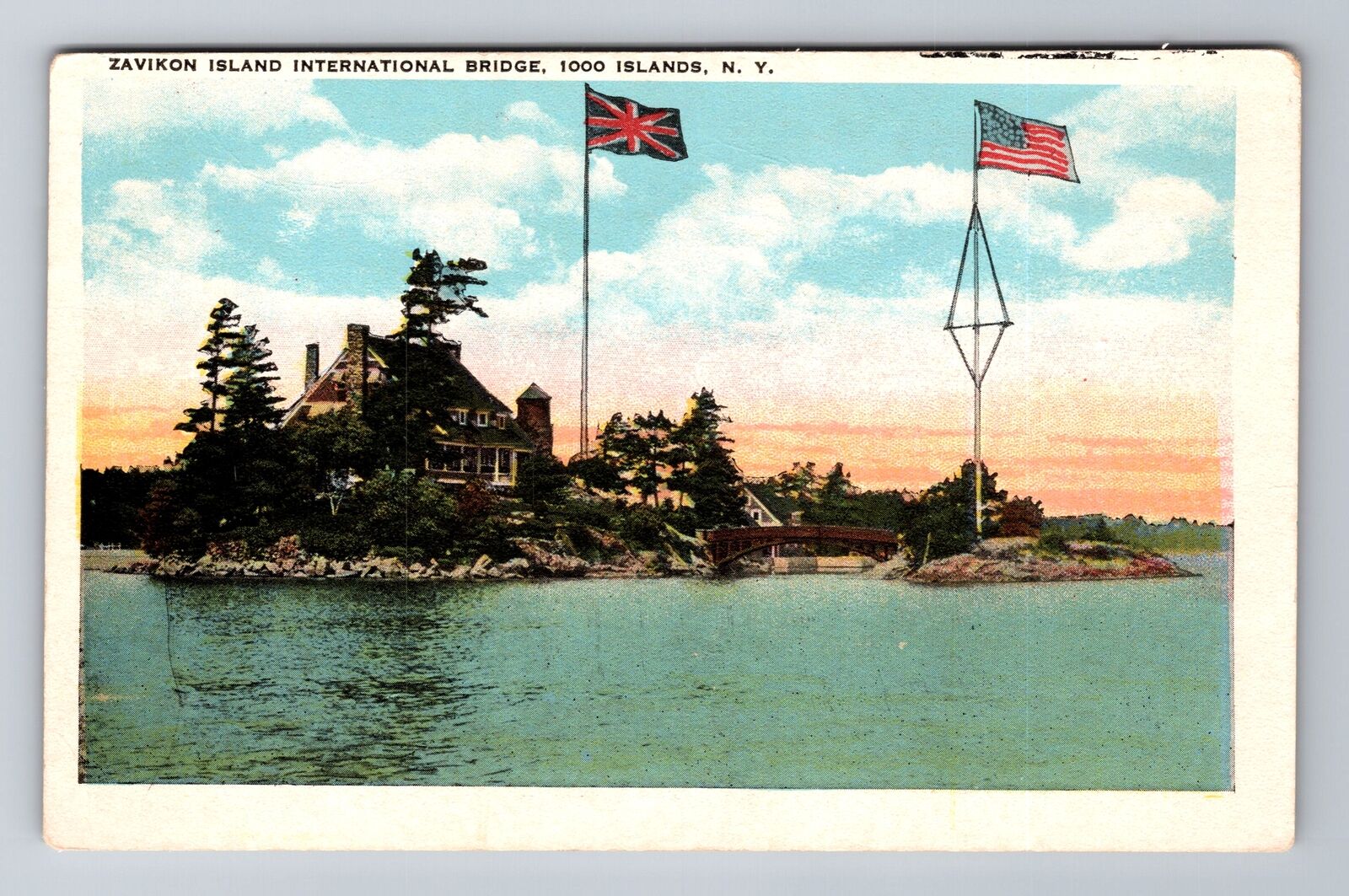 Zavikon Island, NY-New York, 1000 Islands, International Bridge Vintage Postcard