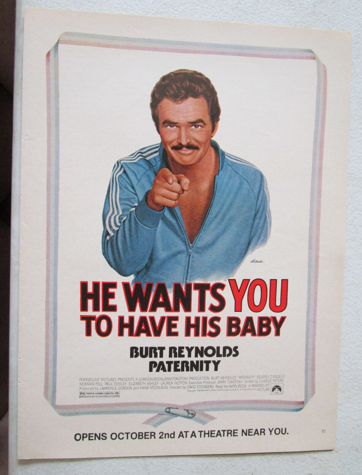 1981 PATERNITY Movie Release Print Ad ~ Burt Reynolds, Beverly D'Angelo