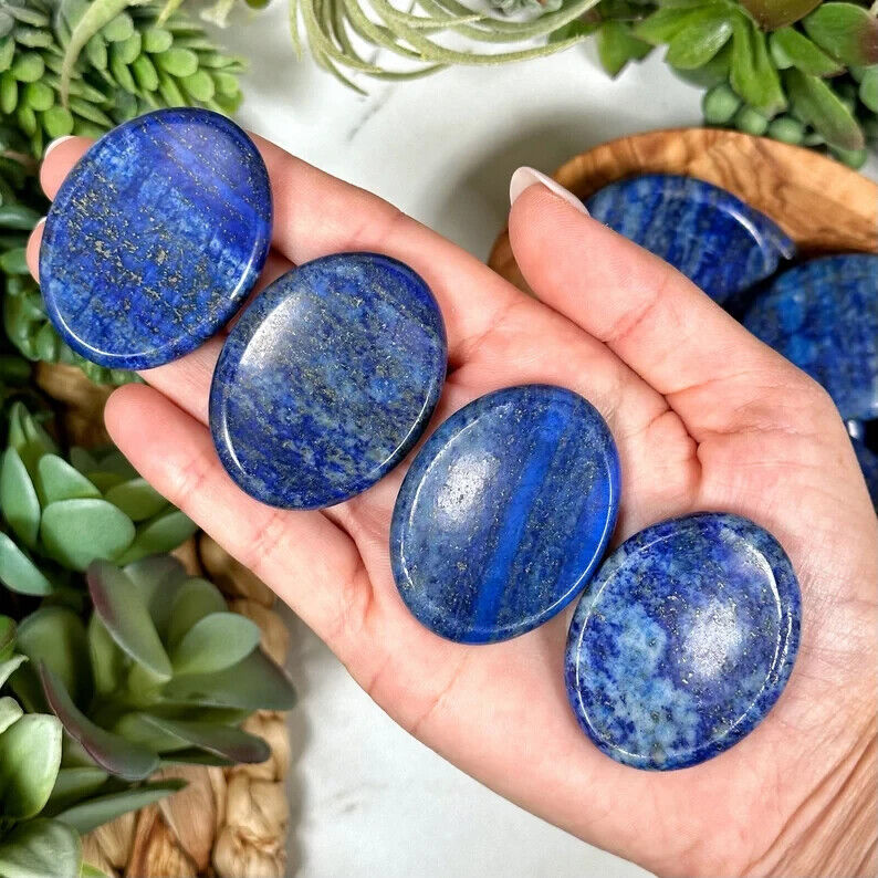Natural Lapis Lazuli Palm Worry Polished Stone Anxiety Stress Relief Crystal