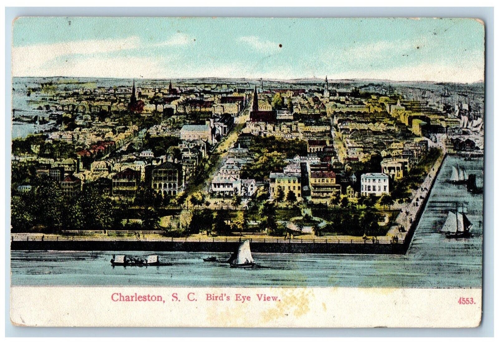 Charleston South Carolina Postcard Birds Eye View Exterior Building 1909 Vintage