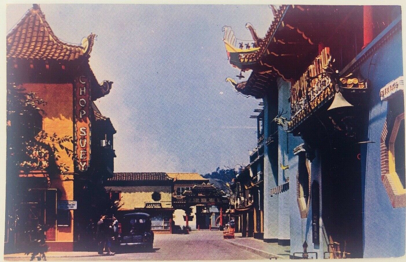 Vintage Los Angeles California CA Chinatown Postcard Old Cars 
