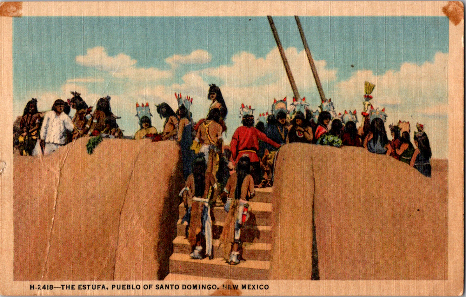 C. 1930's The Estufa Pueblo of Santo Domingo New Mexico Postcard 
