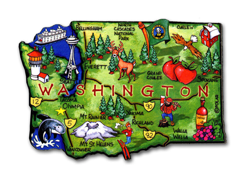 Washington Artwood State Magnet Souvenir by Classic Magnets