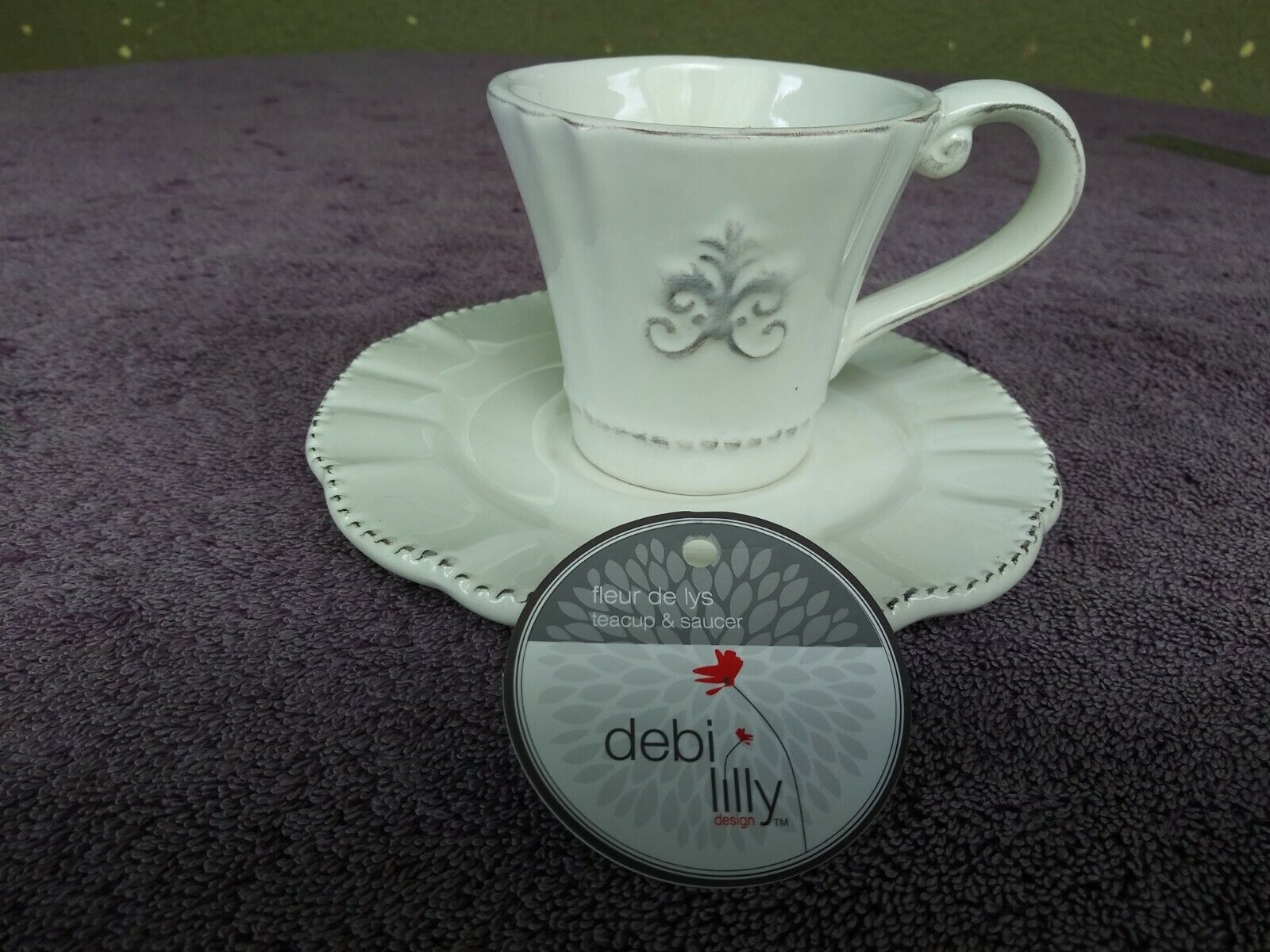 Debi Lilly Tea Cup & Saucer Fleur de lys 4 oz Rare