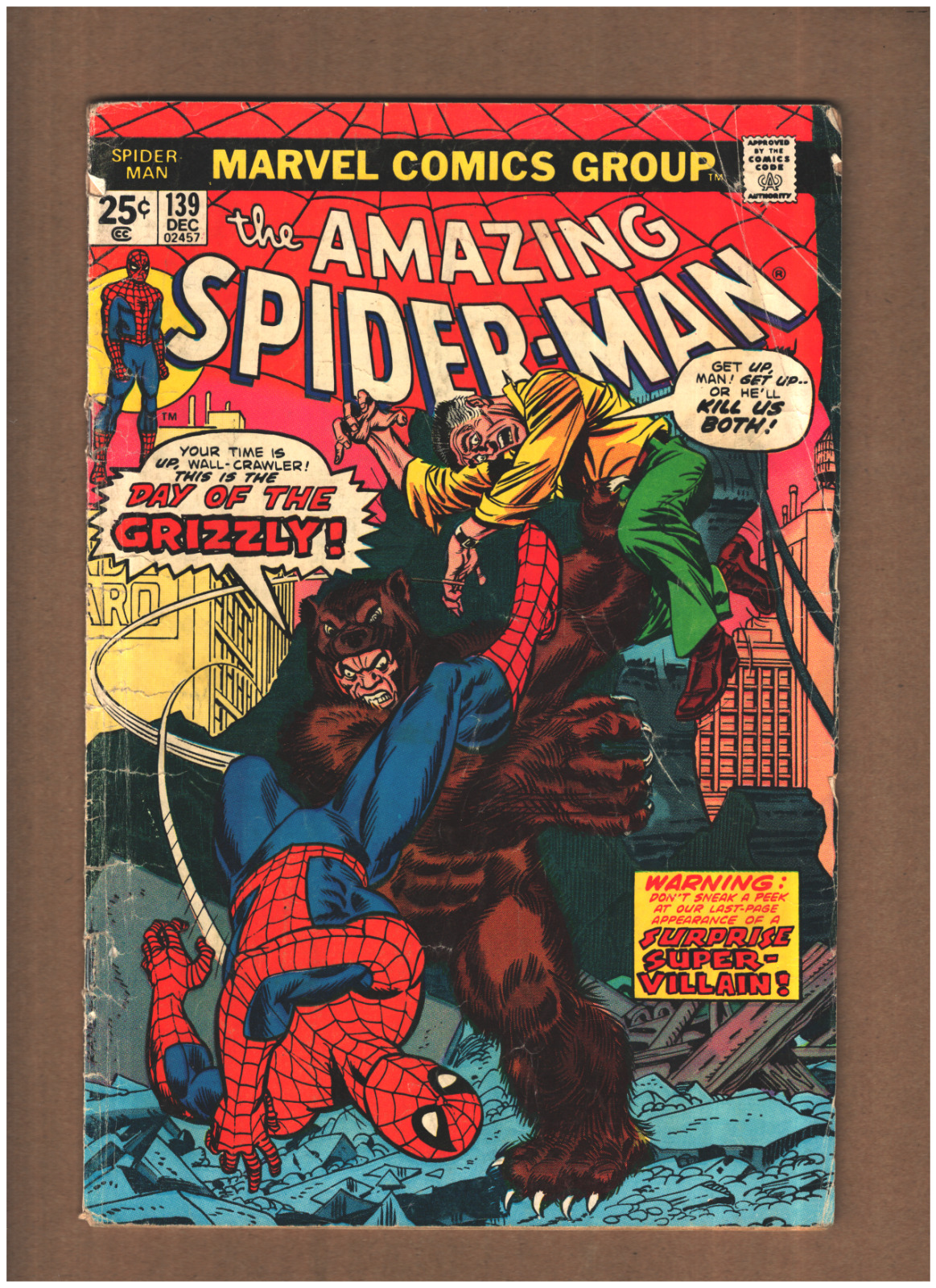 Amazing Spider-man #139 Marvel Comics 1974 MVS Intact 1st GRIZZLY GD/VG 3.0