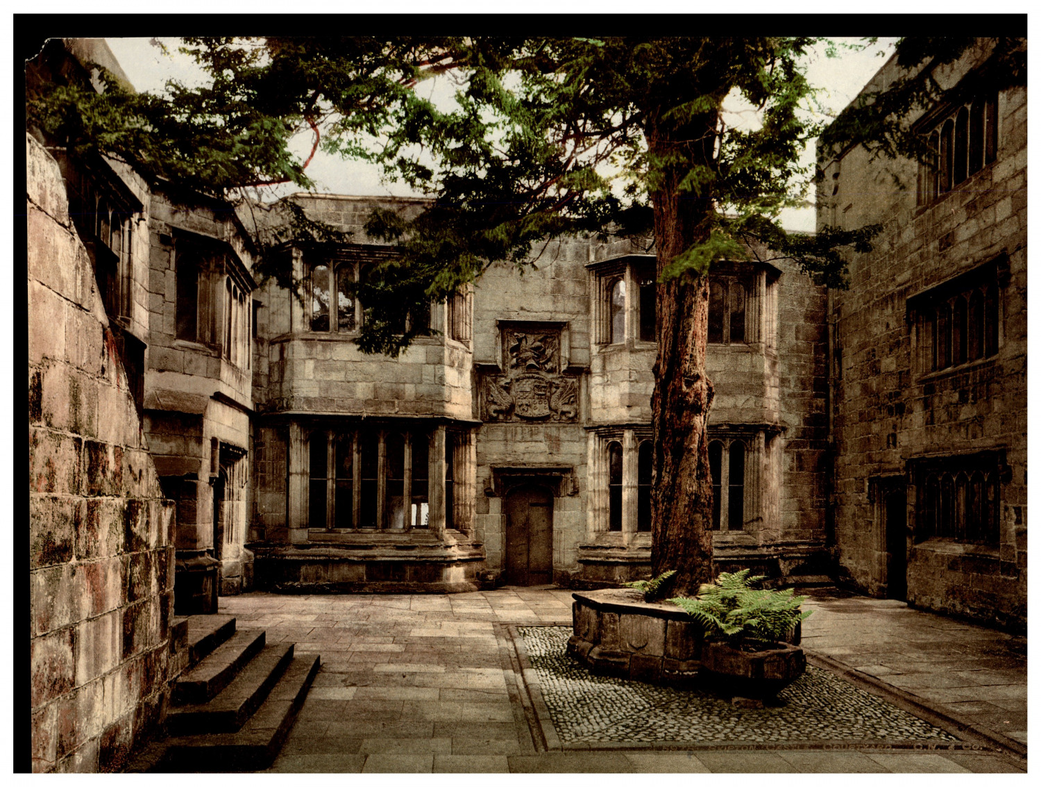 England. Yorkshire. Skipton Castle. Courtyard. Vintage Photochrome by P.Z, Pho