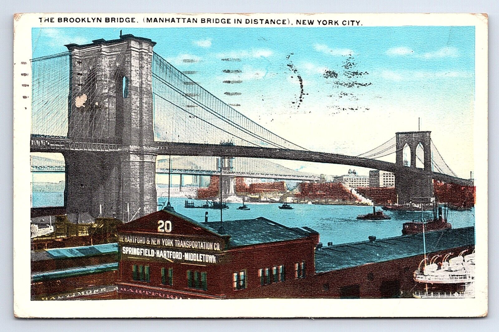 Postcard Brooklyn Bridge Manhattan Bridge in Distance New York City