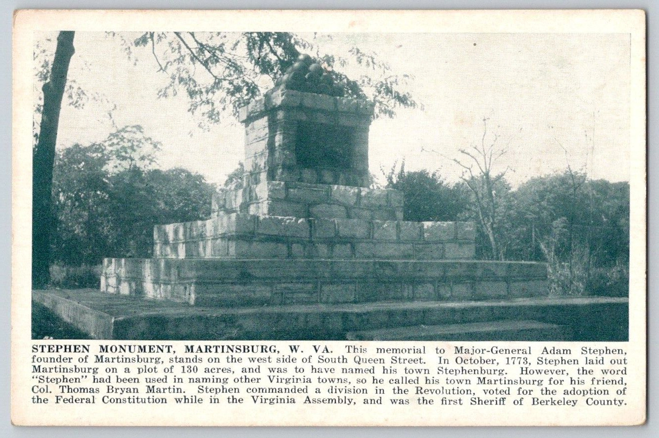 Antique Postcard~ Stephen Monument~ Martinsburg, West Virginia