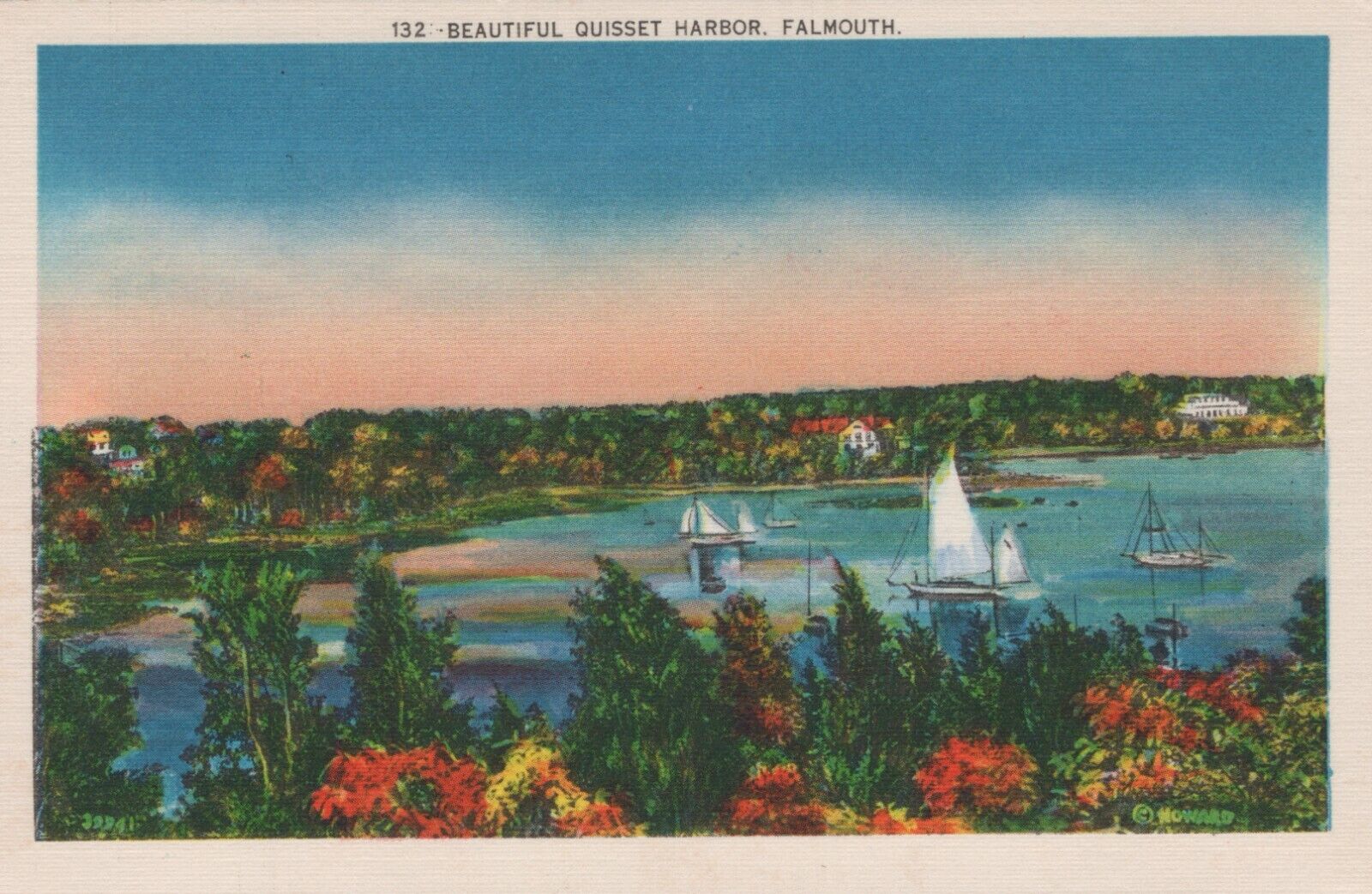 Beautiful Quisset Harbor Falmouth Massachusetts Sailboats Linen Vintage Postcard
