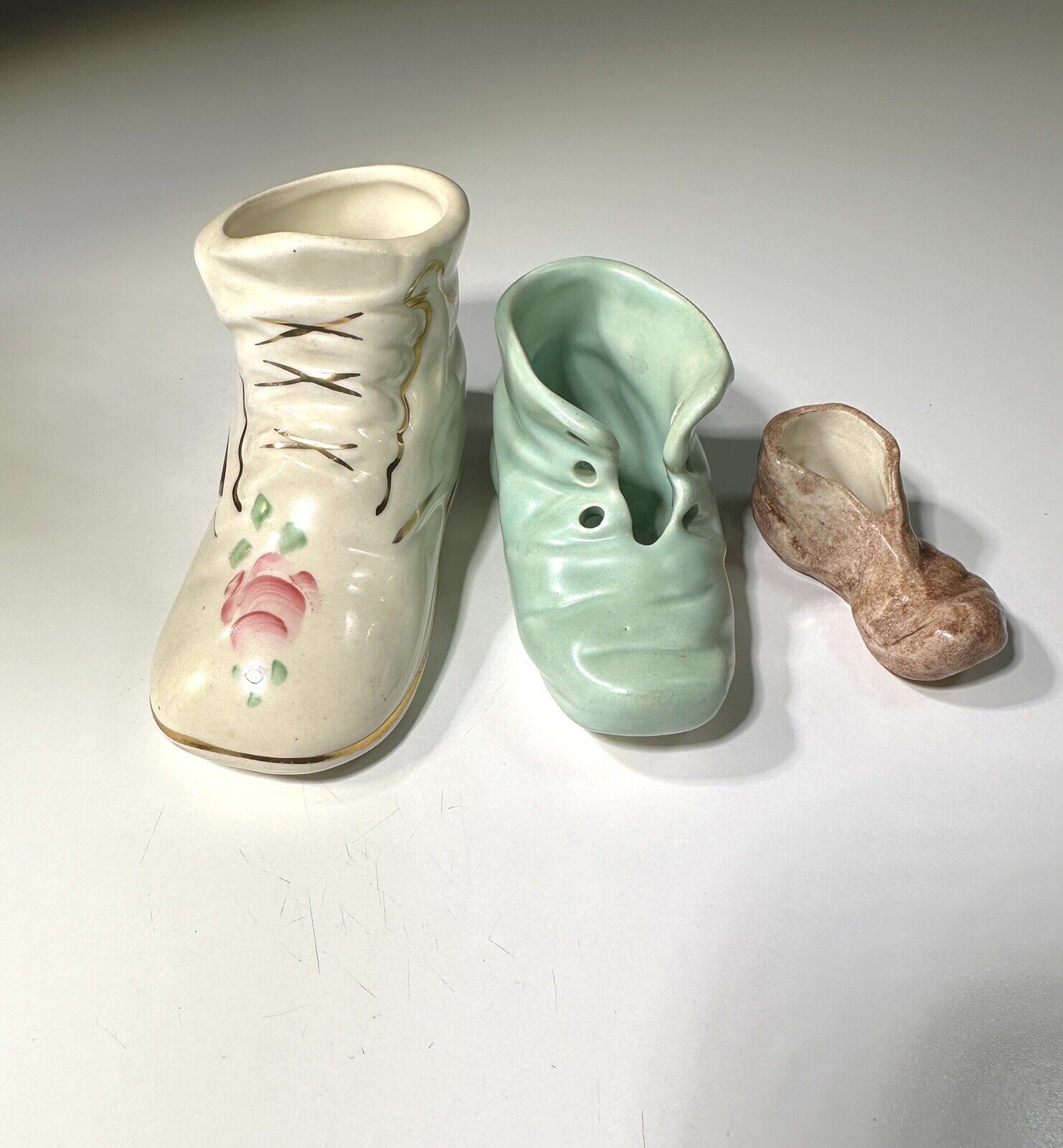 Vintage Lot of 3 Miniature Porcelain Ceramic Shoes