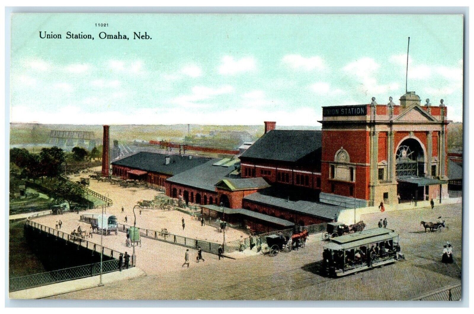 c1910 Union Station Exterior Streetcar Omaha Nebraska Vintage Antique Postcard