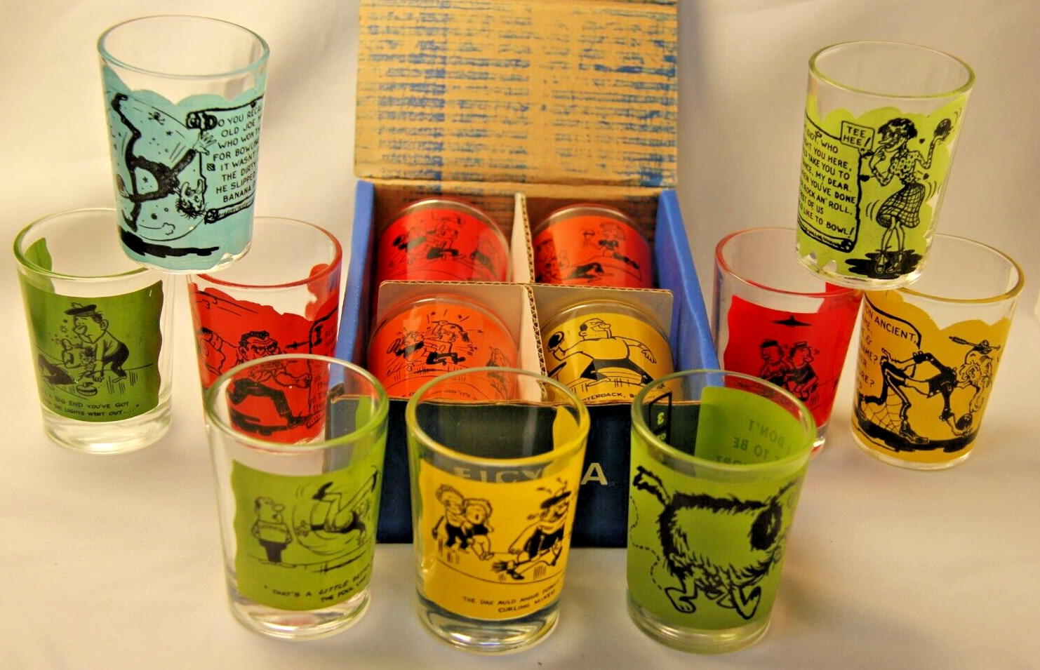 The Jesters Elcyda Humorous Novelty Cartoon Barware Shot Glasses Set of 13, 4 oz
