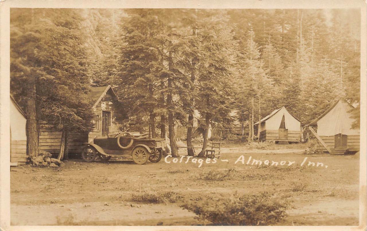 LAKE ALMANOR INN Tents Cottages RPPC Antique Car Plumas County 1920s Postcard