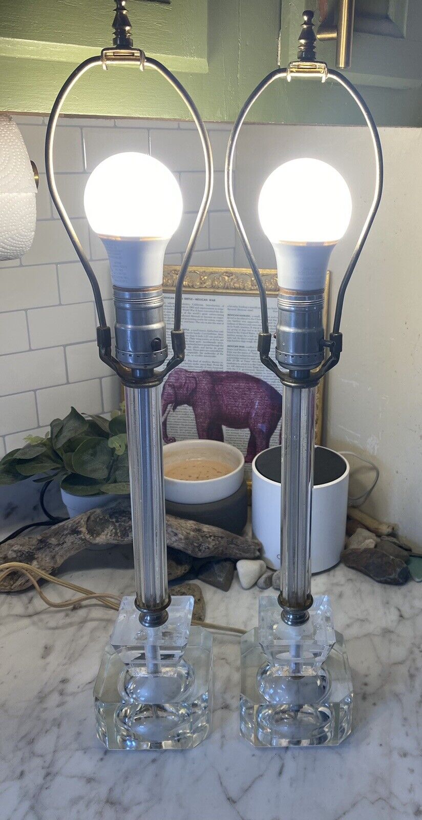 Vintage 1940’s Art Deco Etched Glass Boudoir Lamps