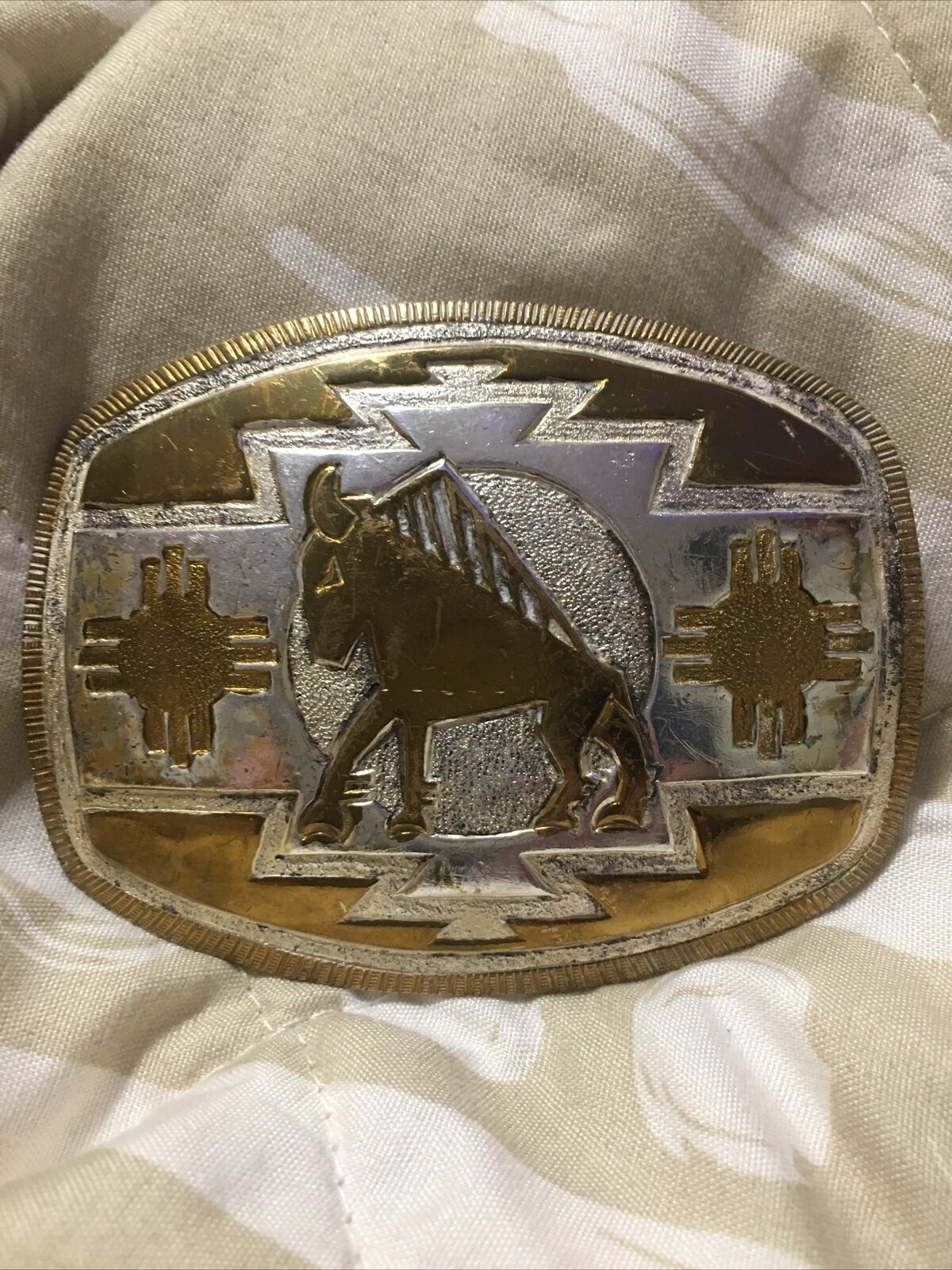 CRUMRINE BULL BELT BUCKLE Heavy Silver Plate On Jewelers Bronze Pre-owned