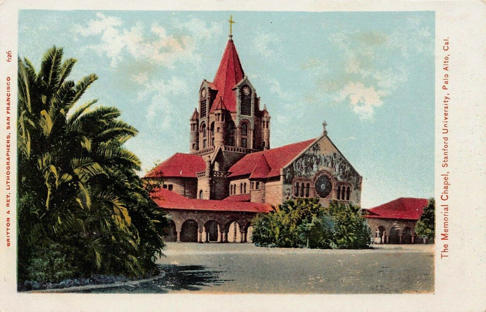 The Memorial Chapel, Stanford University, Palo Alto, CA, Early Postcard, Unused