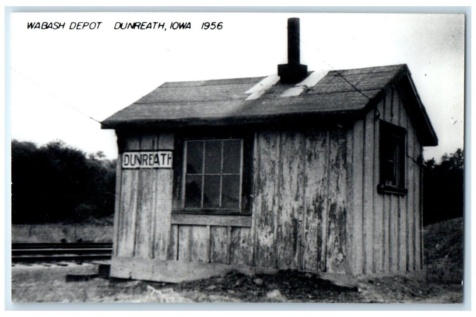1956 Wabash Depot Dunreath Iowa Railroad Train Depot Station RPPC Photo Postcard