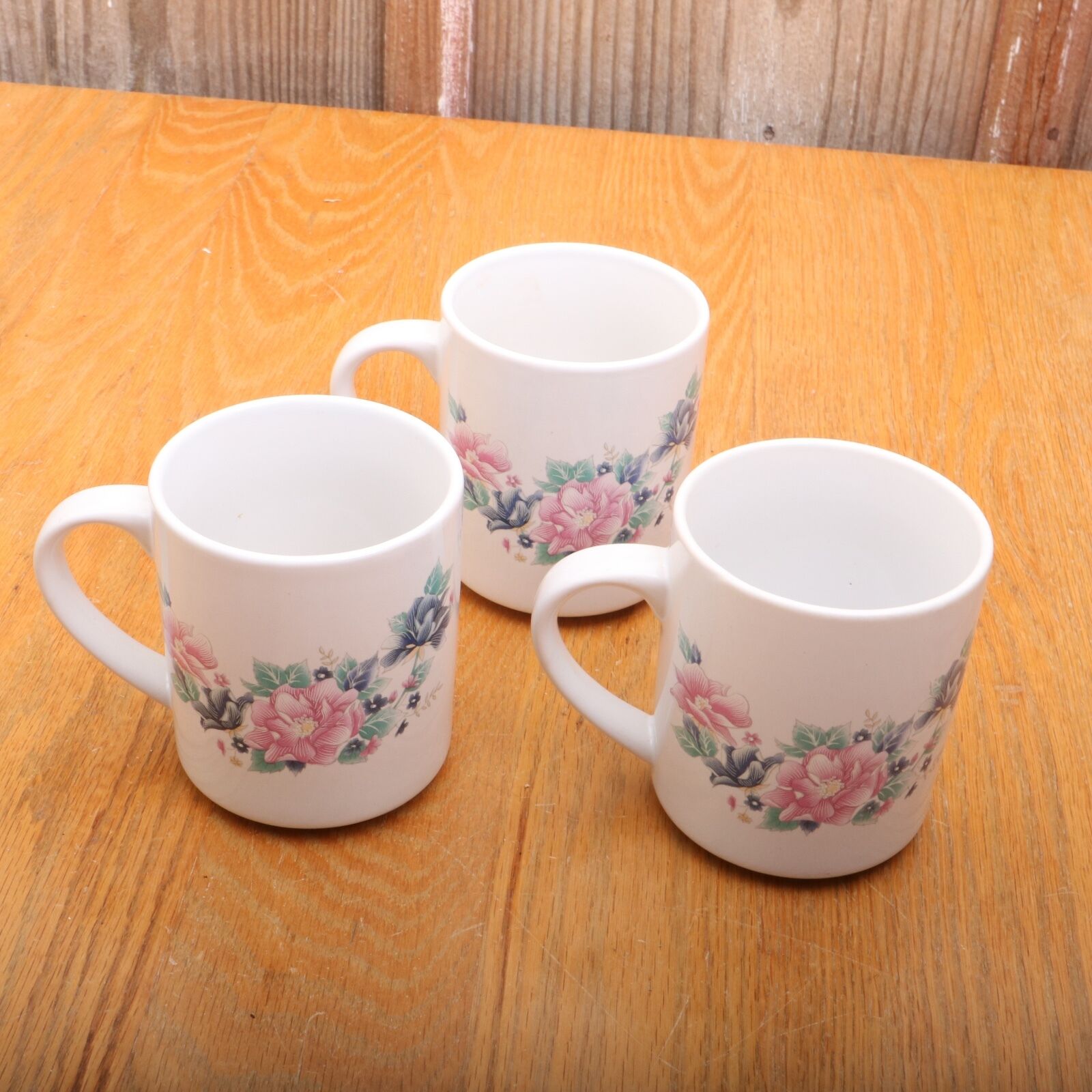 3 Pink Flowers Collectible Coffee Mug Tea Cup Vintage 