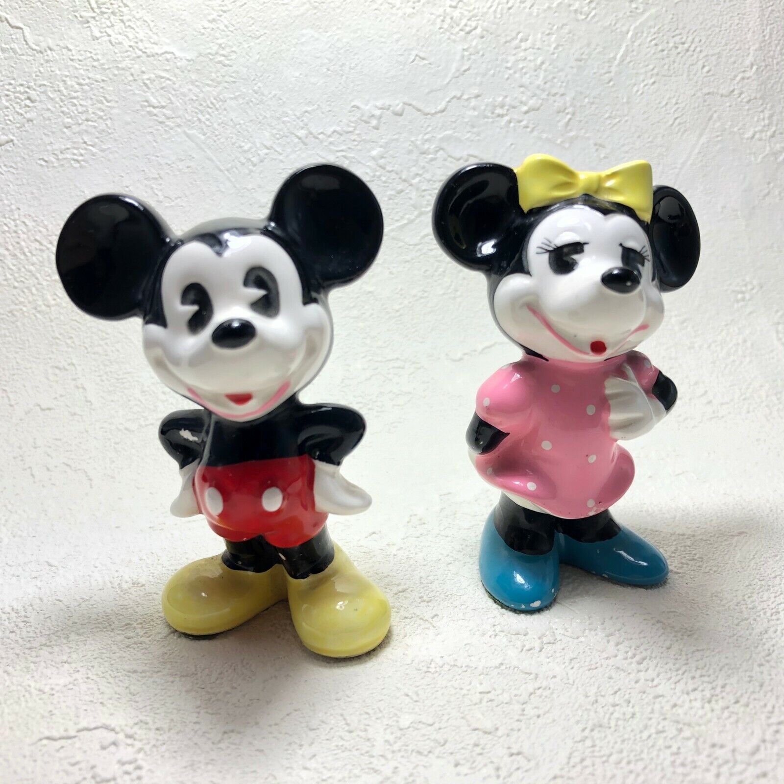 Mickey Minnie ceramic figurines 1983 Tokyo Disneyland Grand opening Vintage us17