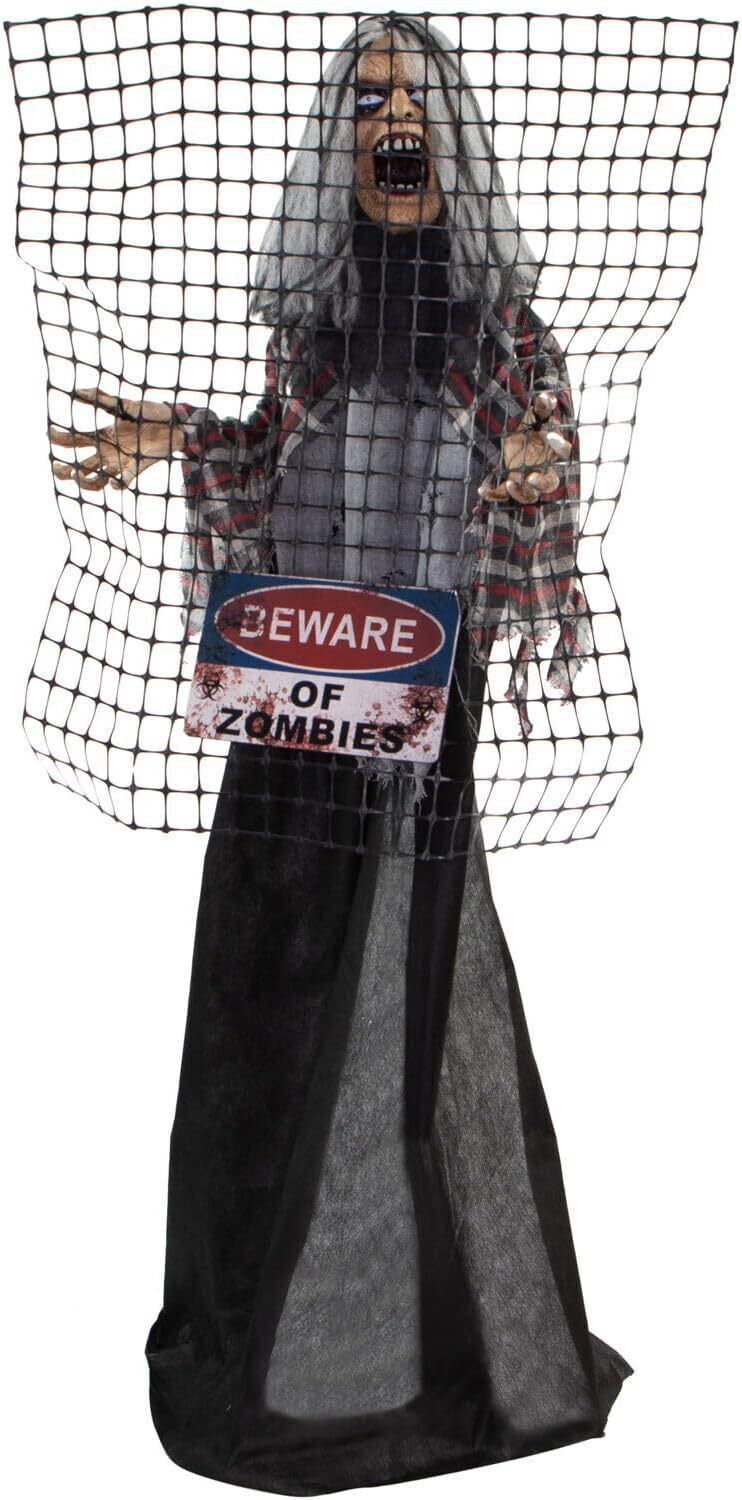 Haunted Hill Farm Life-Size Scary Zombie with Electric Fence, Halloween