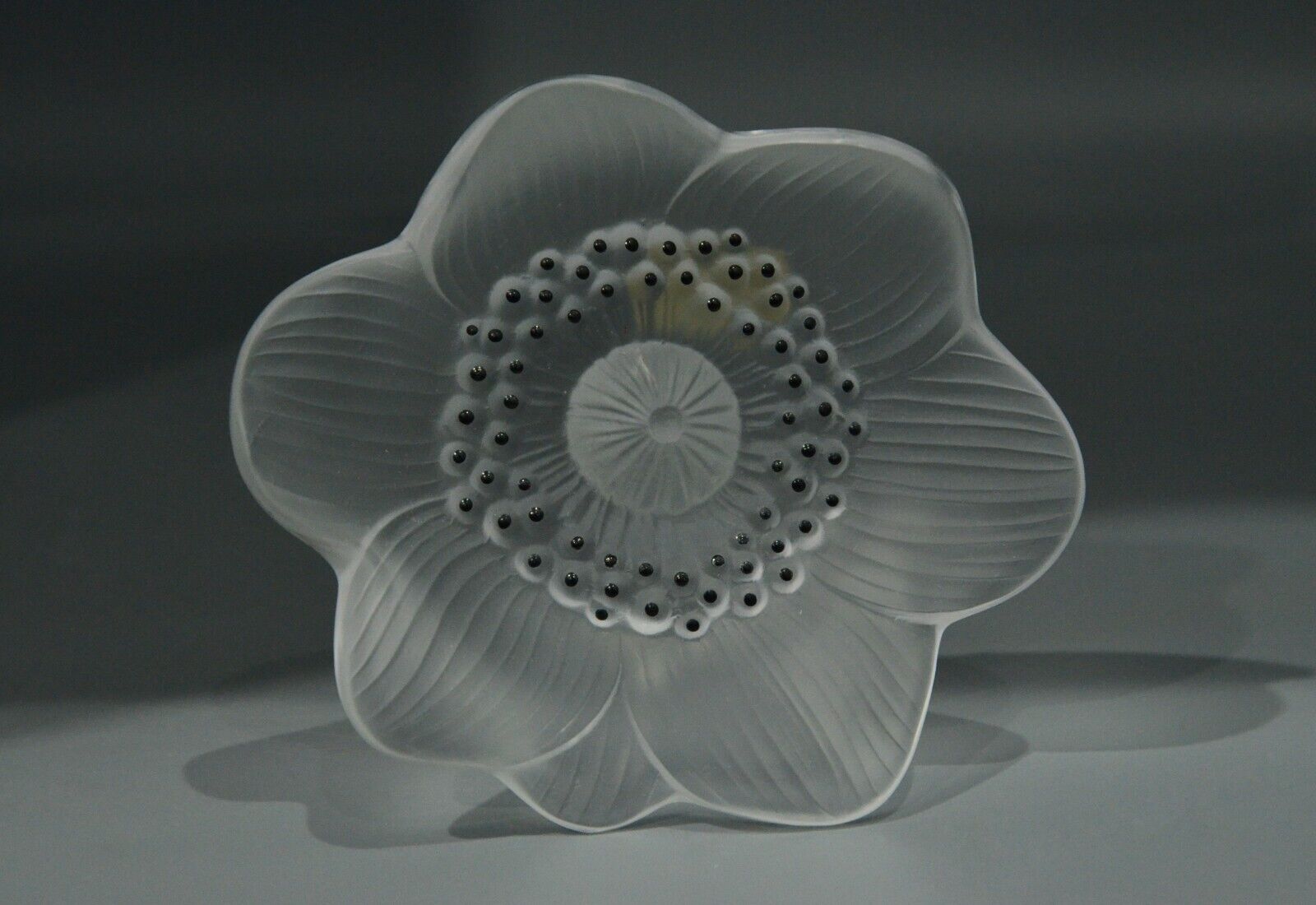 LALIQUE Crystal Frosted Glass Anemone Flower Paperweight Floral Statue Sculpture