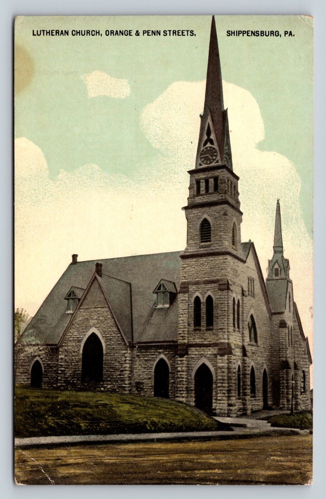 Antique Postcard: Shippensburg Pennsylvania PA Lutheran Church Orange & Penn St.