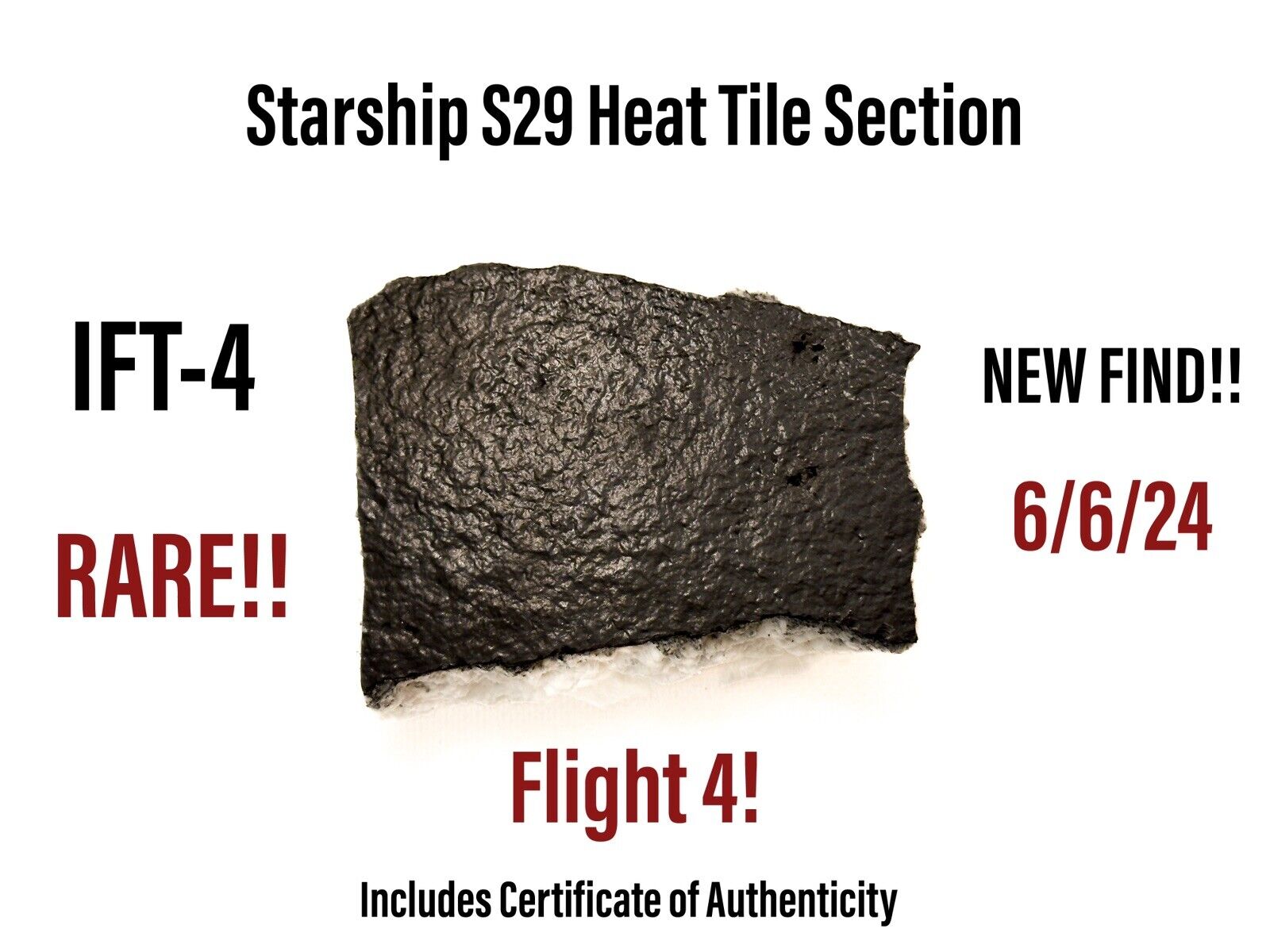SpaceX Starship S29 Flight 4 MEGA RARE Thermal Heat Tile Section NEW FIND 6/6/24
