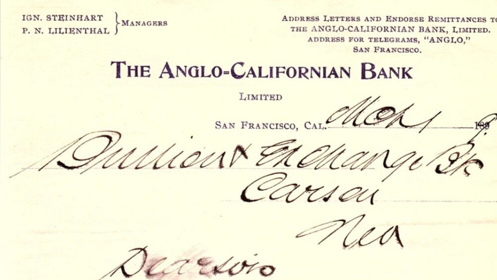 1909 SAN FRANCISCO CA THE ANGLO-CALIFORNIA BANK BILLHEAD LETTERHEAD Z1573
