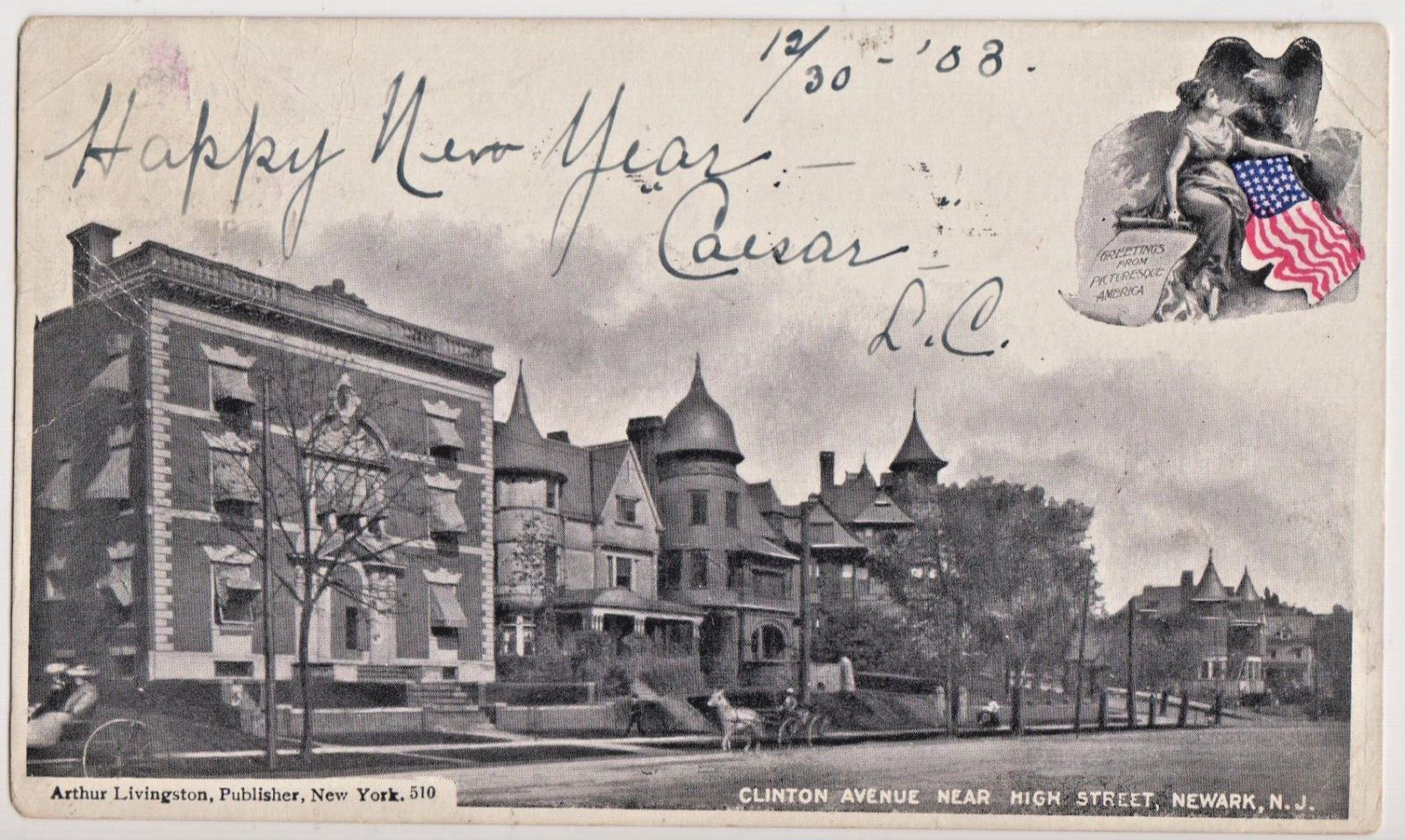 NEWARK NJ CLINTON AVE NEAR HIGH STREET 1903 ARTHUR LIVINGSTON PBL.