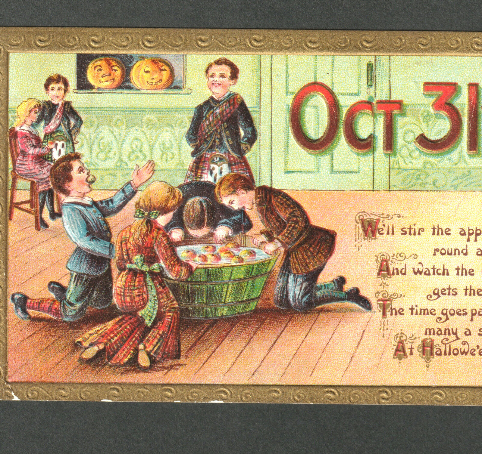 Oct 31st Halloween 1910 Scottish Kilt Gottschalk 2171 Apple Dunking JOL PostCard