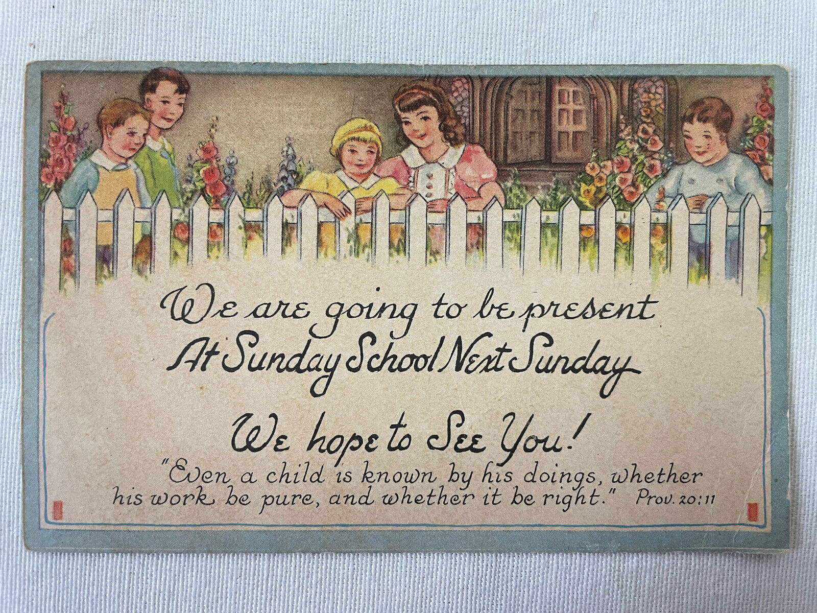 Sunday School Absentee Reminder Postcard- Vintage 1940’s-1950’s Church Religious