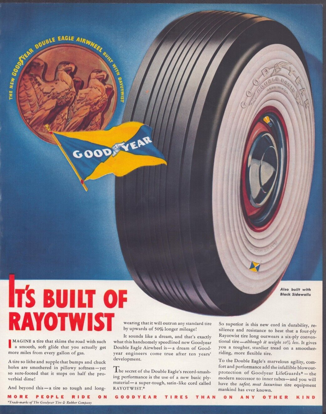 1938 Print Ad Goodyear Rayotwist Tires Double Eagle Airwheel Built w Bayotwist