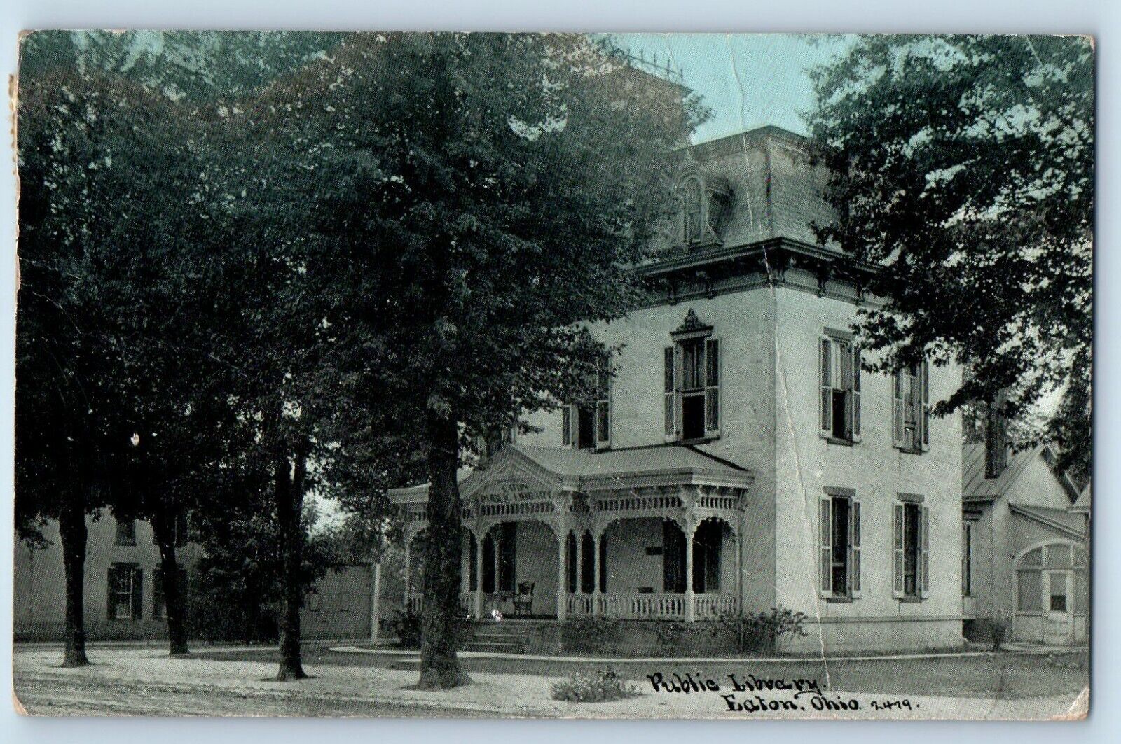 Eaton Ohio Postcard Public Library Exterior View Building 1909 Vintage Antique