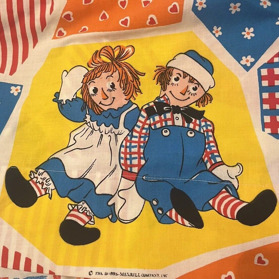 Vintage Raggedy Ann and Andy Twin Flat Sheet Multi Print Fabric 98x70