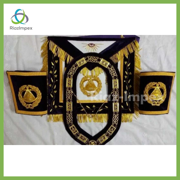 BEST QUALITY HAND EMBROIDERY MASONIC GRAND MASTER APRON, CUFFS and CHAIN COLLAR