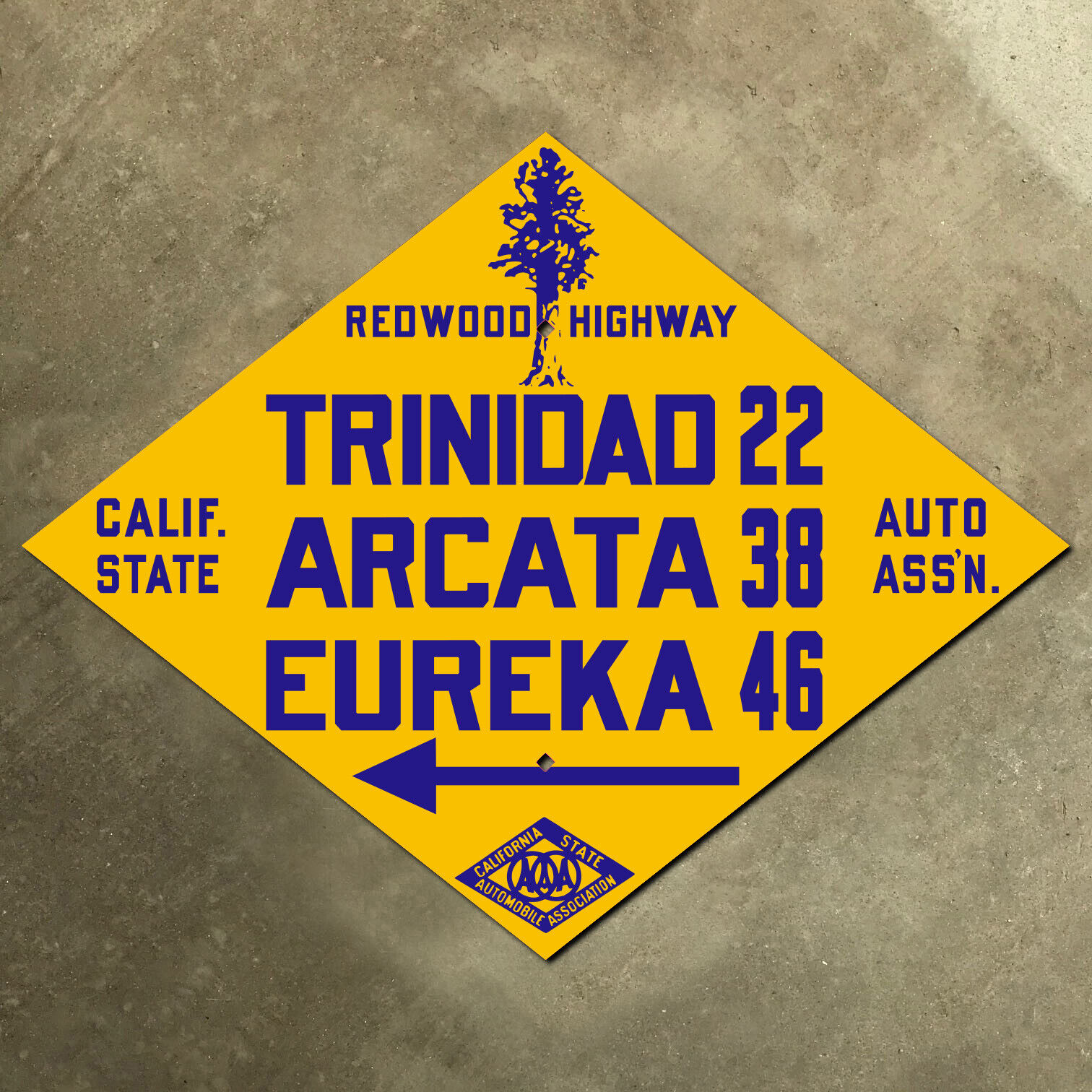 Redwood Highway California CSAA Trinidad road sign auto club US 101 Eureka 29