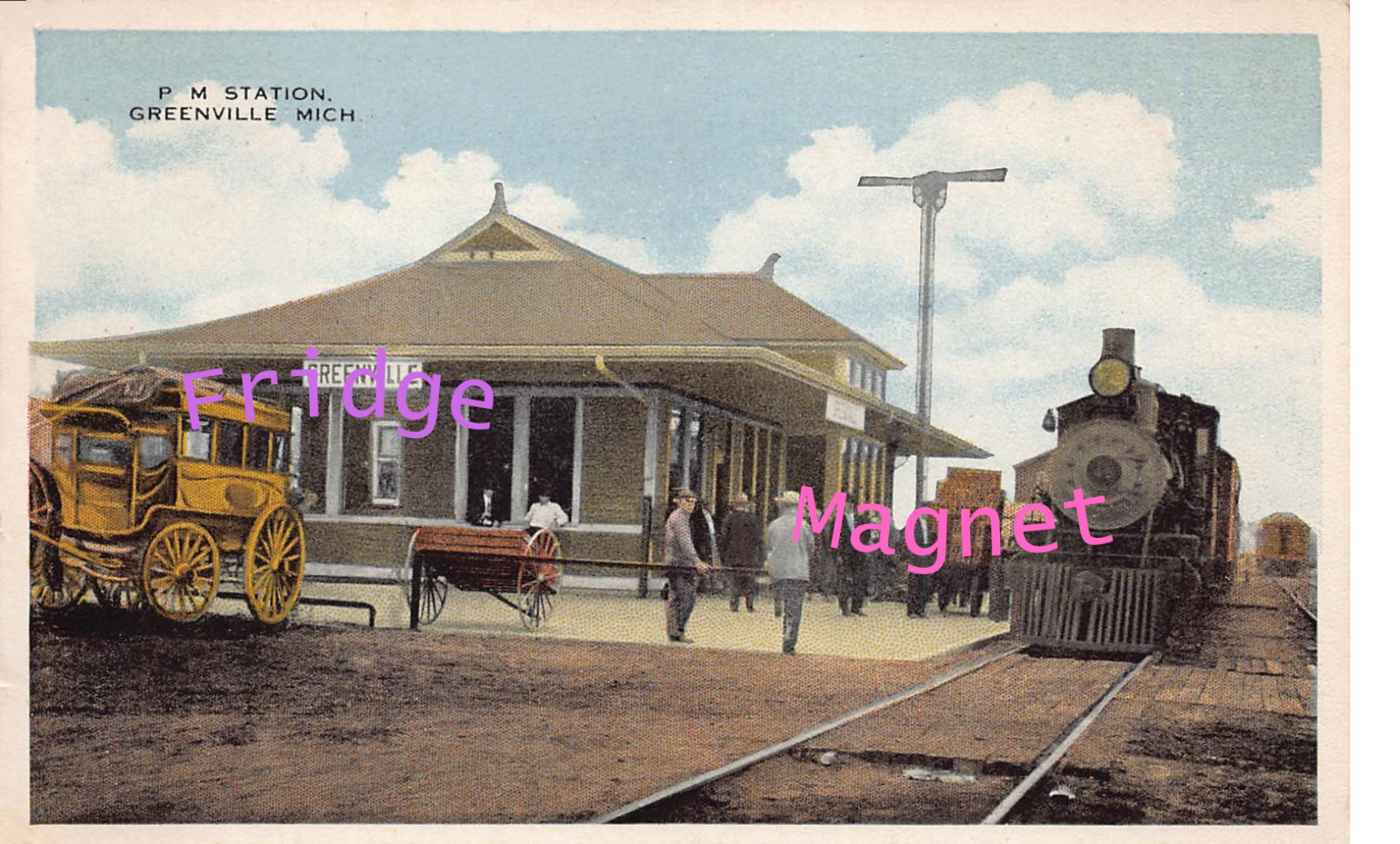 Greenville MI Michigan Train Railroad Depot Station Locomotive Fridge Magnet 2x3