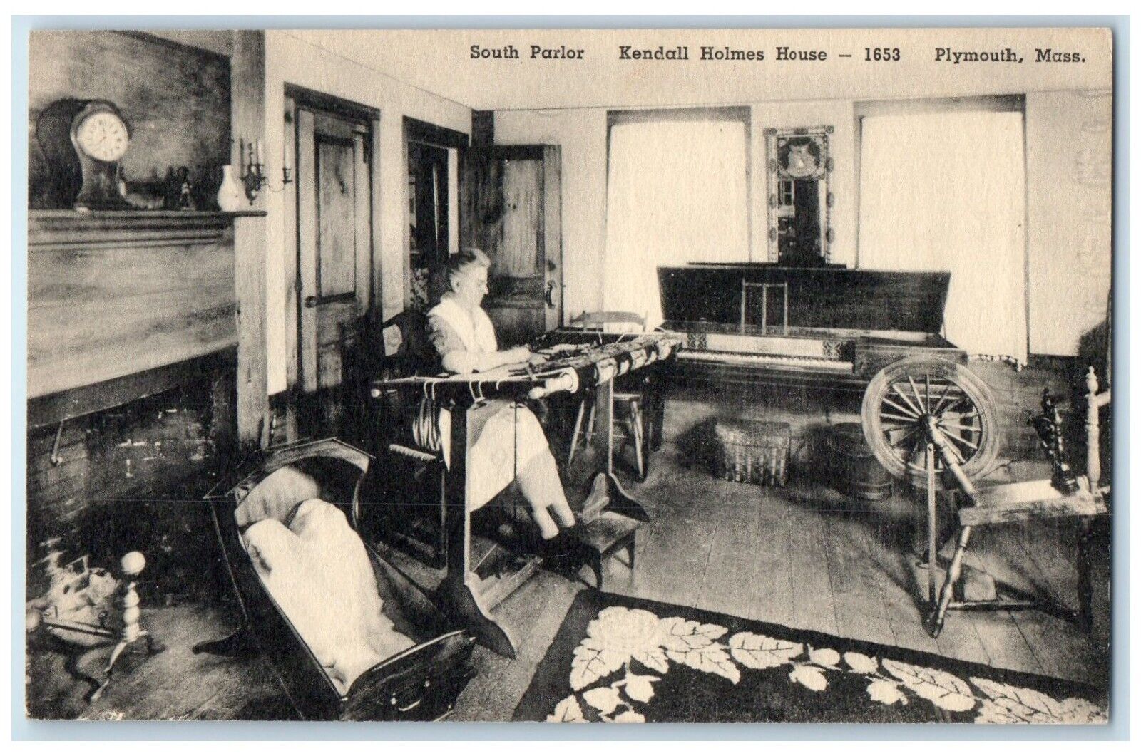 c1910 South Parlor Kendall Holmes House Interior Plymouth Massachusetts Postcard