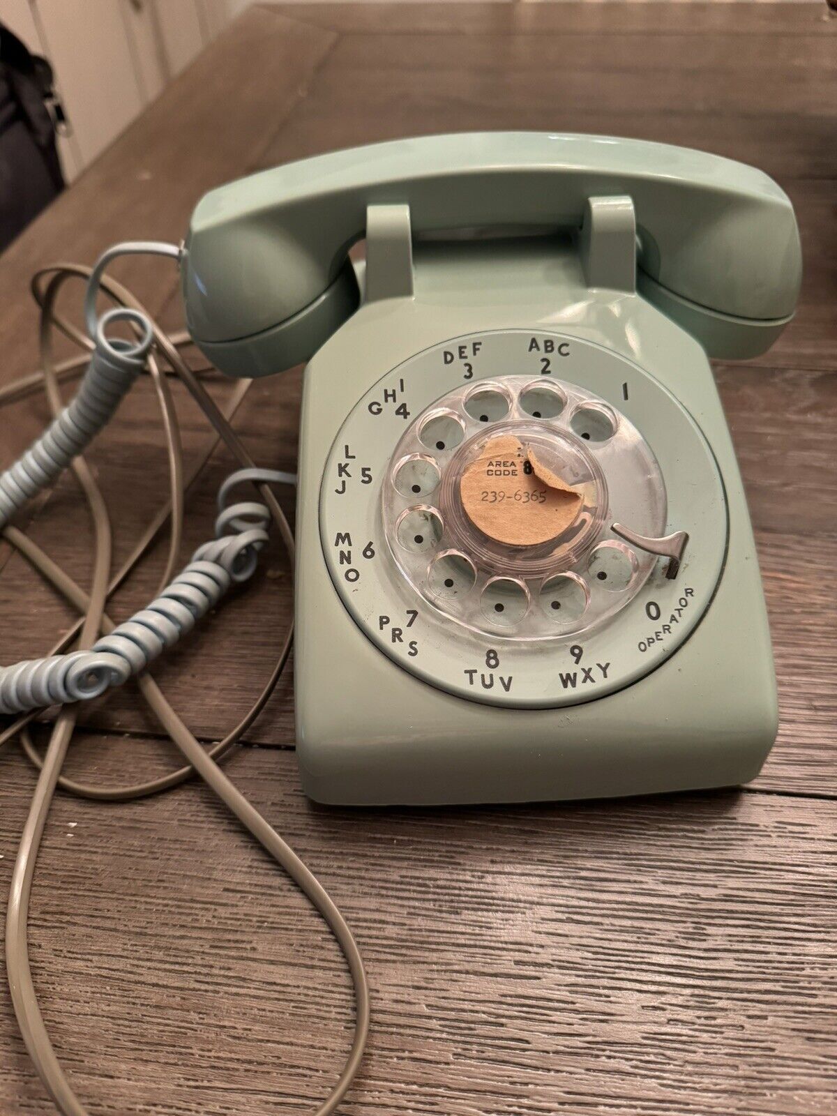 Vintage 1960s ITT baby blue rotary dial desk type telephone teal