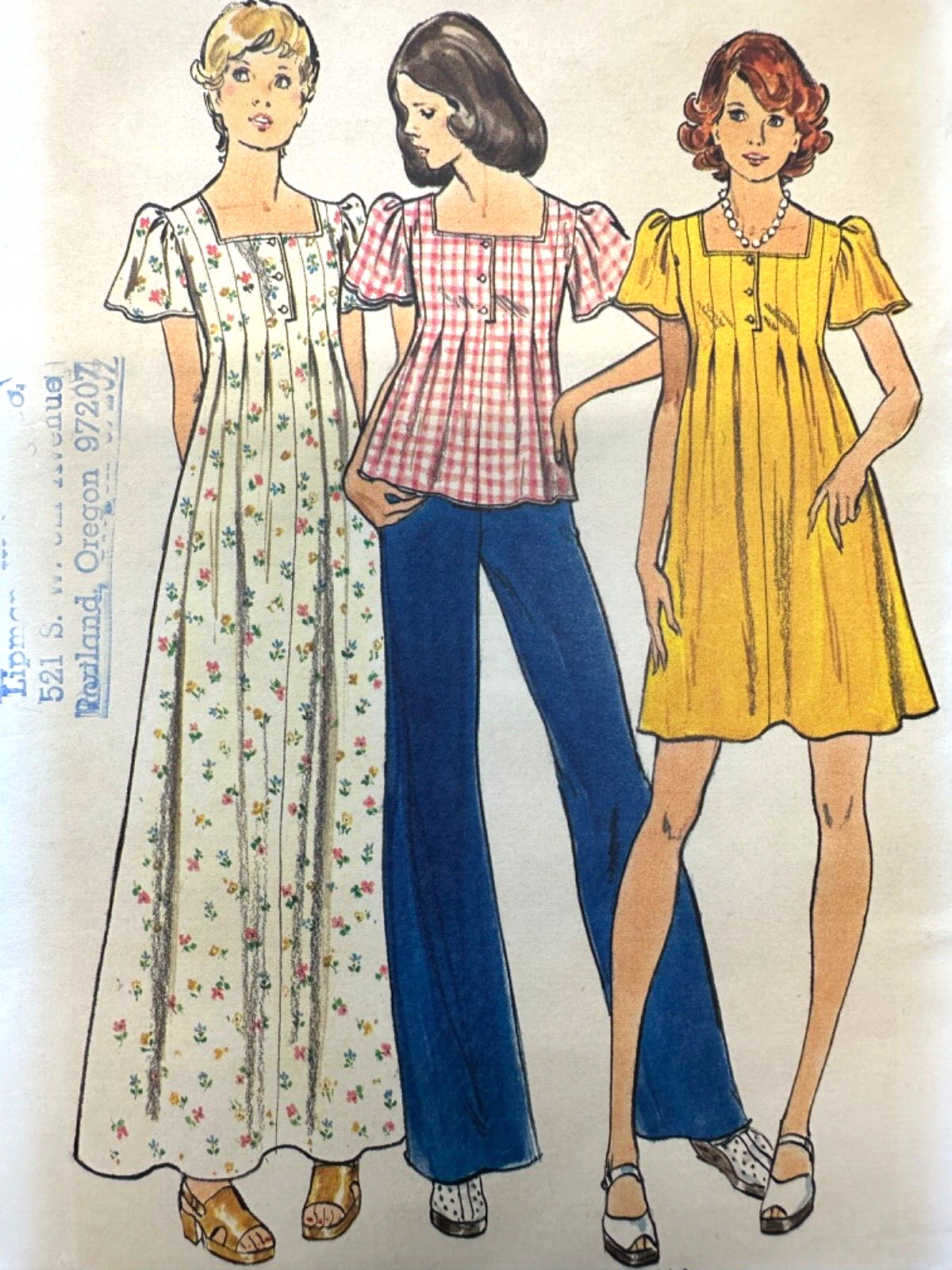 1970s Pattern BOHO Maxi Dress TUNIC SQ Neck Pleated Bodice Butterick 3673 Sz5