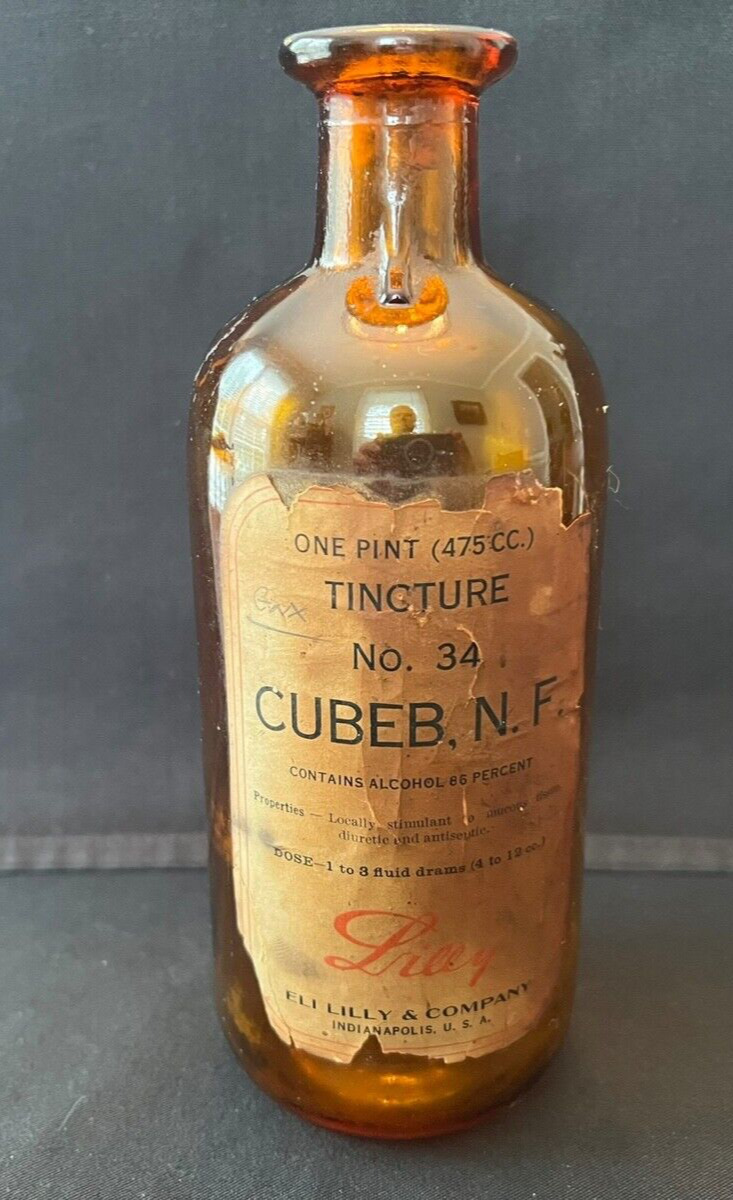 Vintage Eli Lilly Cubeb. N.F. Tincture Bottle. Gonorrhea/Cold Treatment