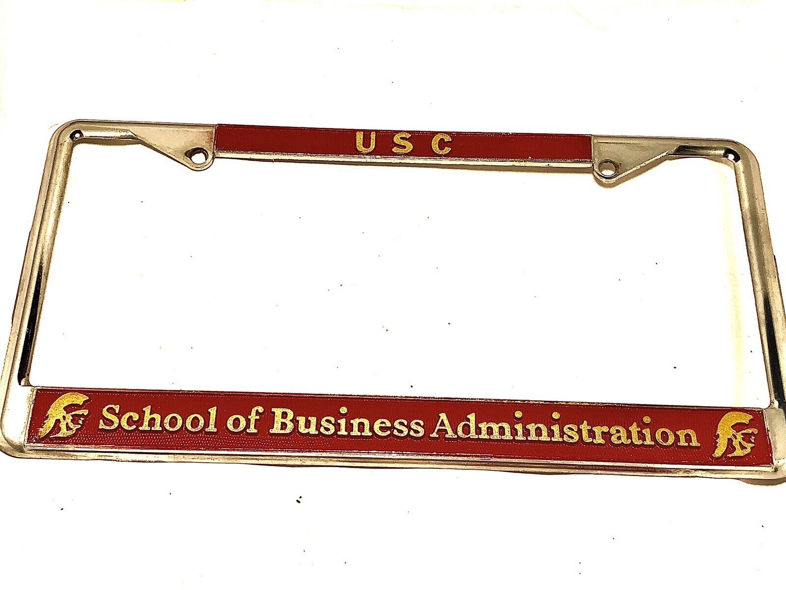 Vintage USC Trojans Business Administration Metal License Plate Frame